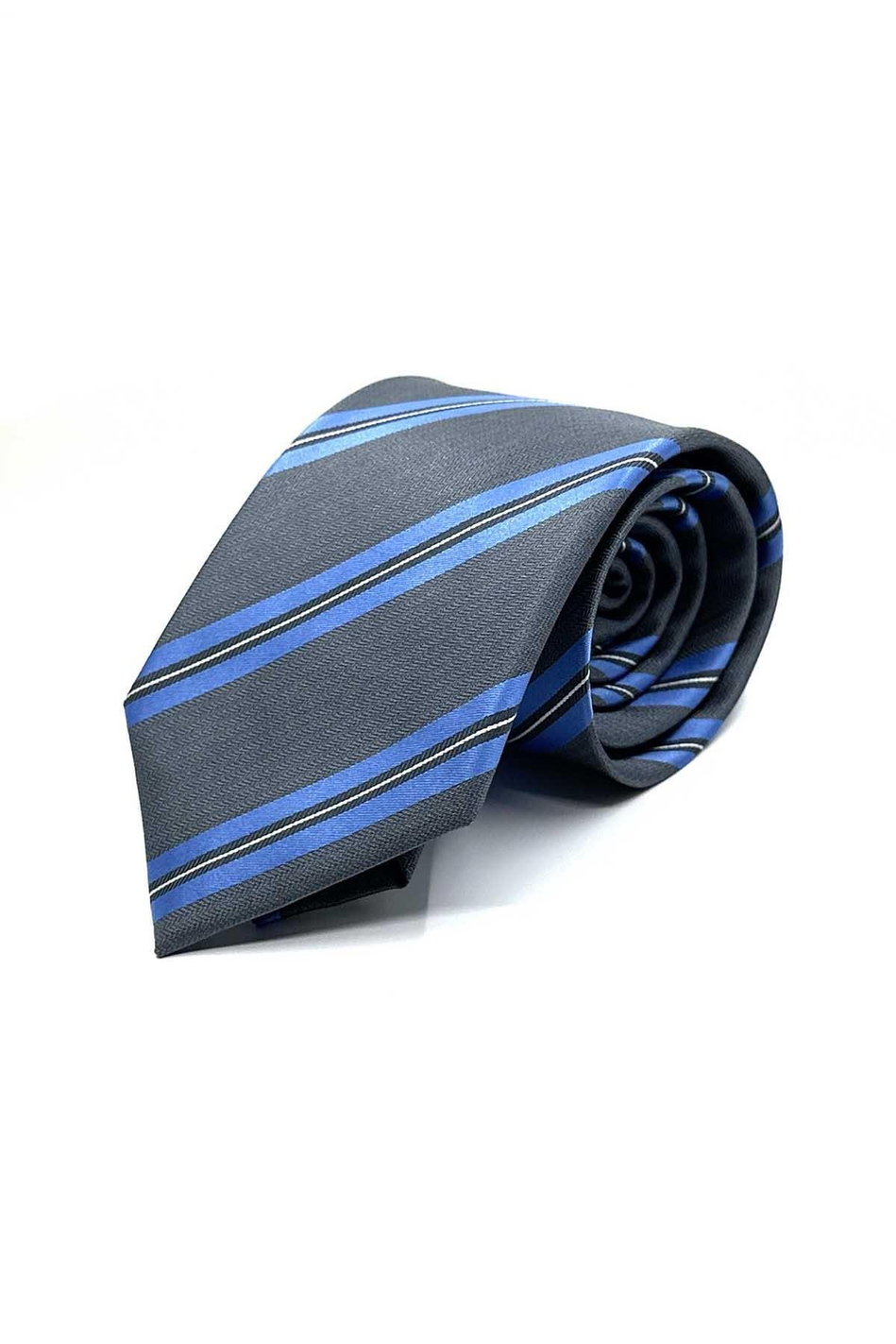 Gri Çizgi Desen Mendilli Klasik Kravat KK12828