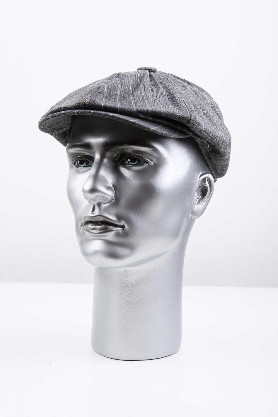 Gri Çizgi Yün Erkek Kasket Şapka KST90