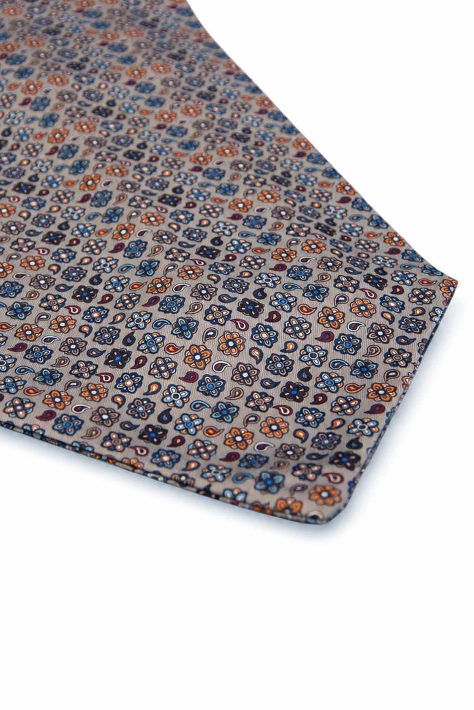 Gri Çok Renkli Motif Desen Ascot Kravat K688