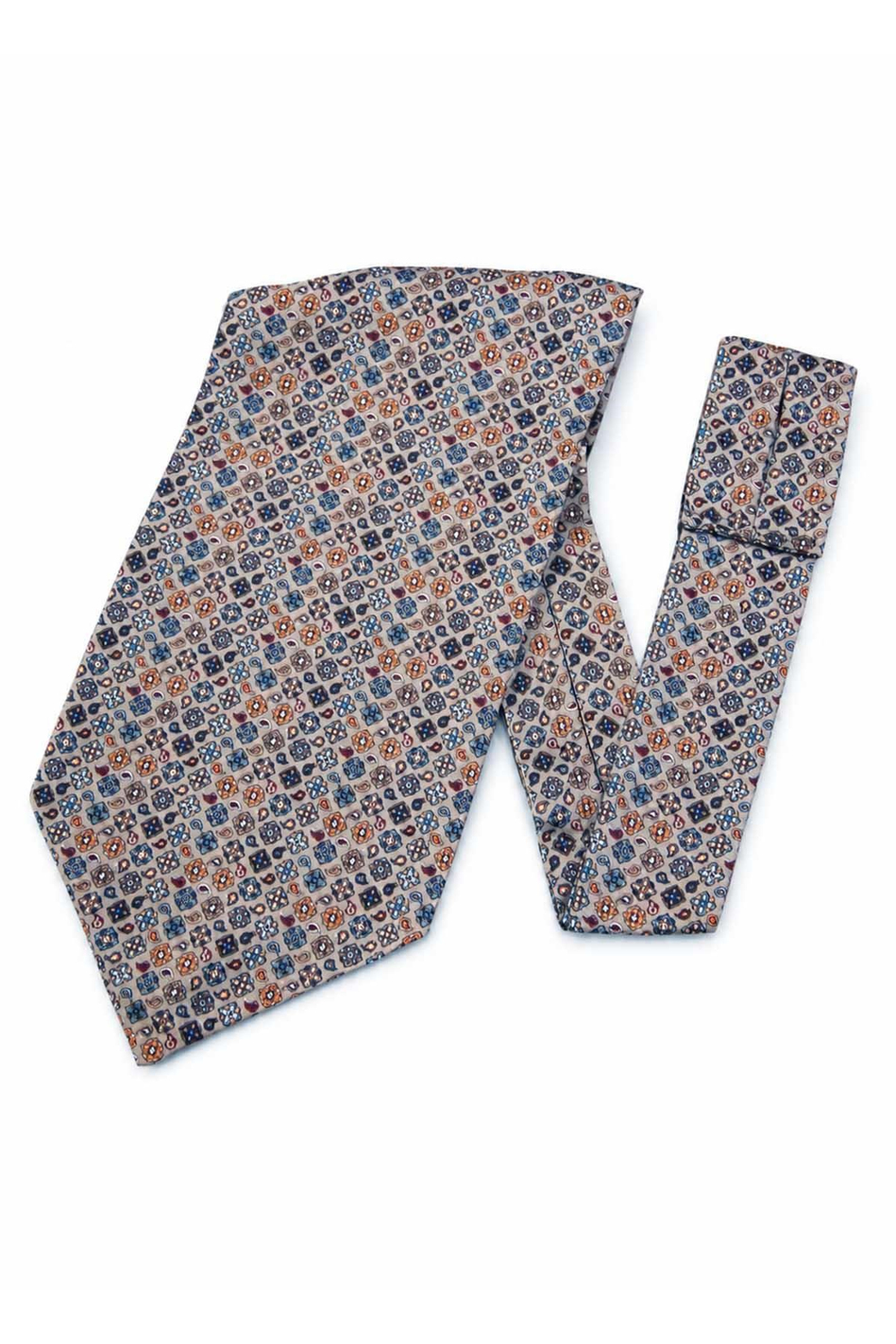 Gri Çok Renkli Motif Desen Ascot Kravat K688