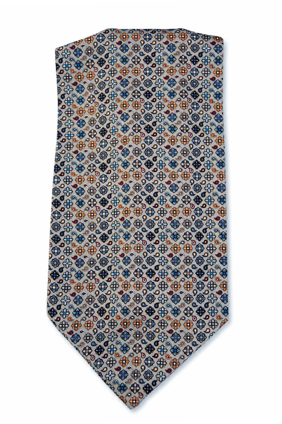 Gri Çok Renkli Motif Desen Ascot Kravat K688