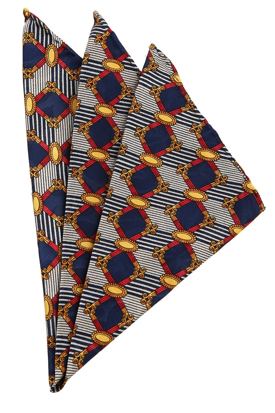 Gri - Lacivert Motif Baskılı İpek Mendil SPS128