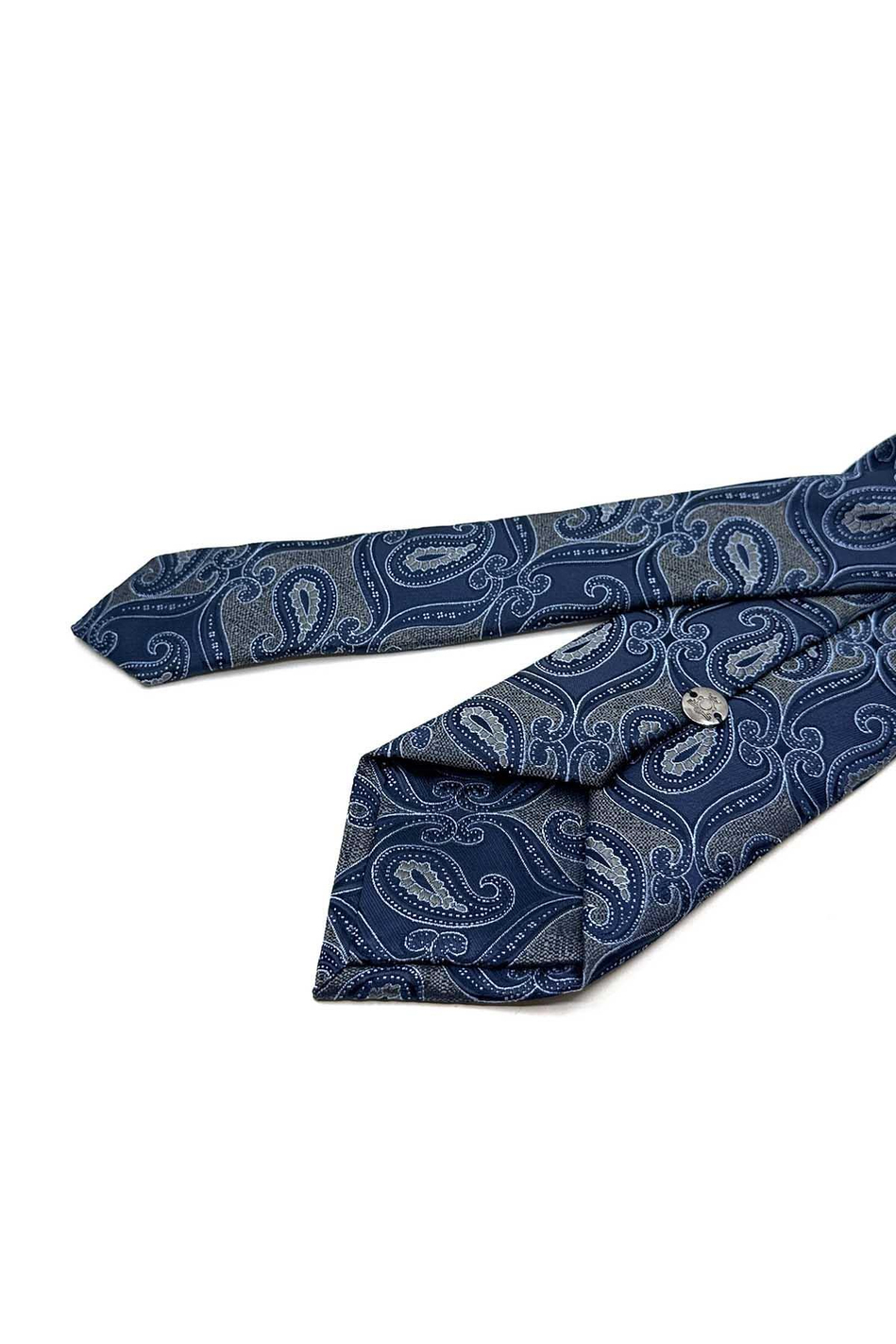 Gri - Lacivert Şal Desen Mendilli Klasik Kravat KK12884