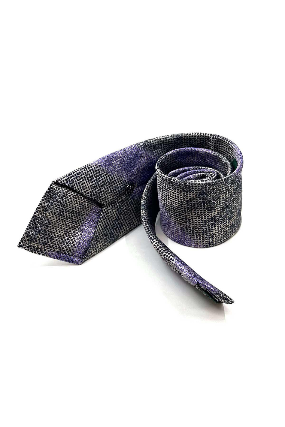 Gri - Lila Çizgi Desen Mendilli Klasik Kravat KK13069