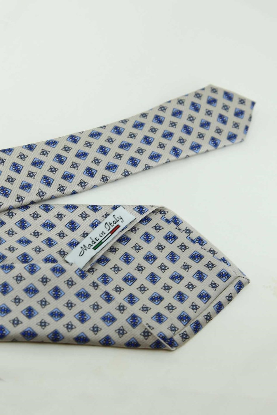 Gri Mavi Motif Desen İtalyan İpek Kravat İK2543