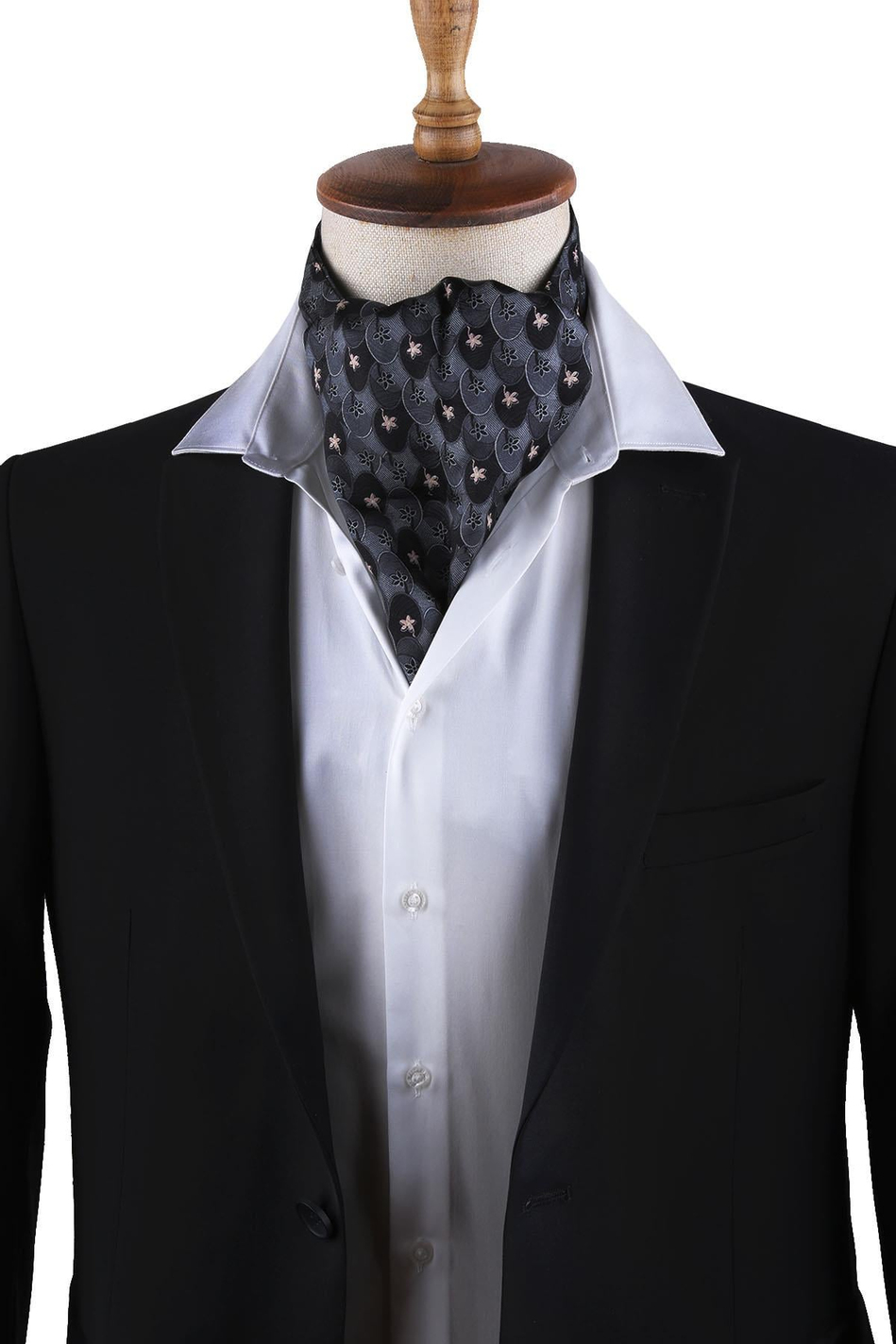 Gri Motif Desen İpek İtalyan Erkek Ascot K434
