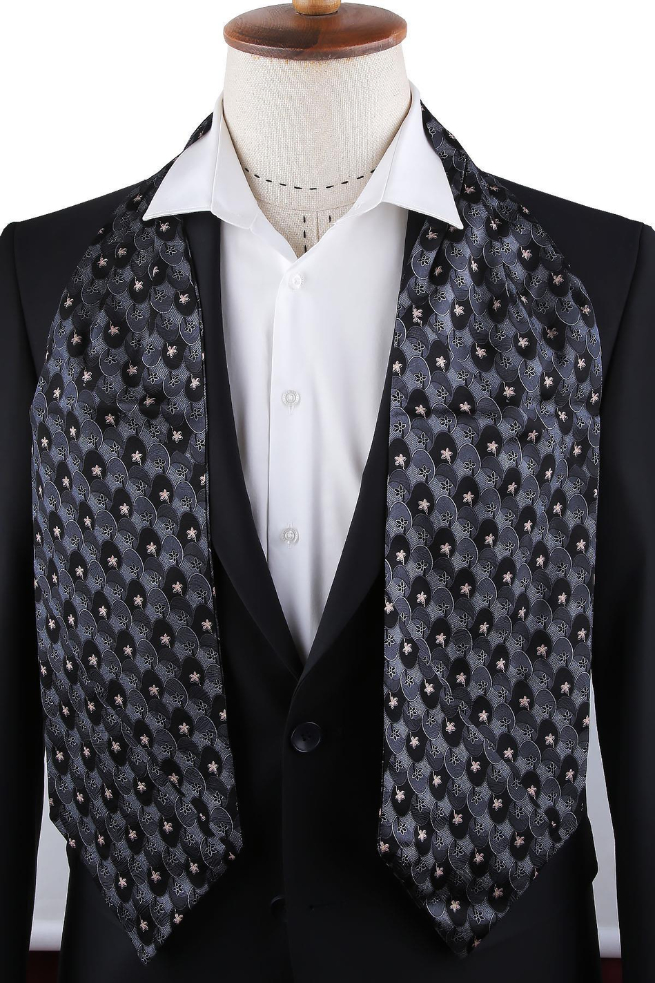 Gri Motif Desen İpek İtalyan Erkek Ascot K434