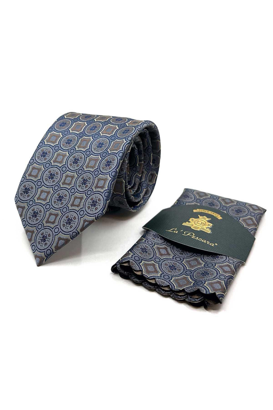 Gri Motif Desen Mendilli Klasik Kravat KK12957