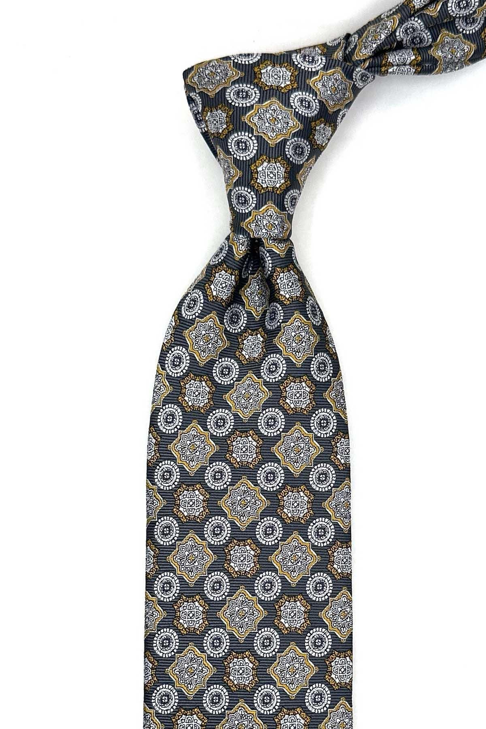 Gri Motif Desen Mendilli Klasik Kravat KK12971