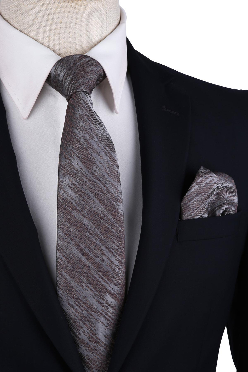 Gri Motif Desen Mendilli Klasik Kravat KK10527