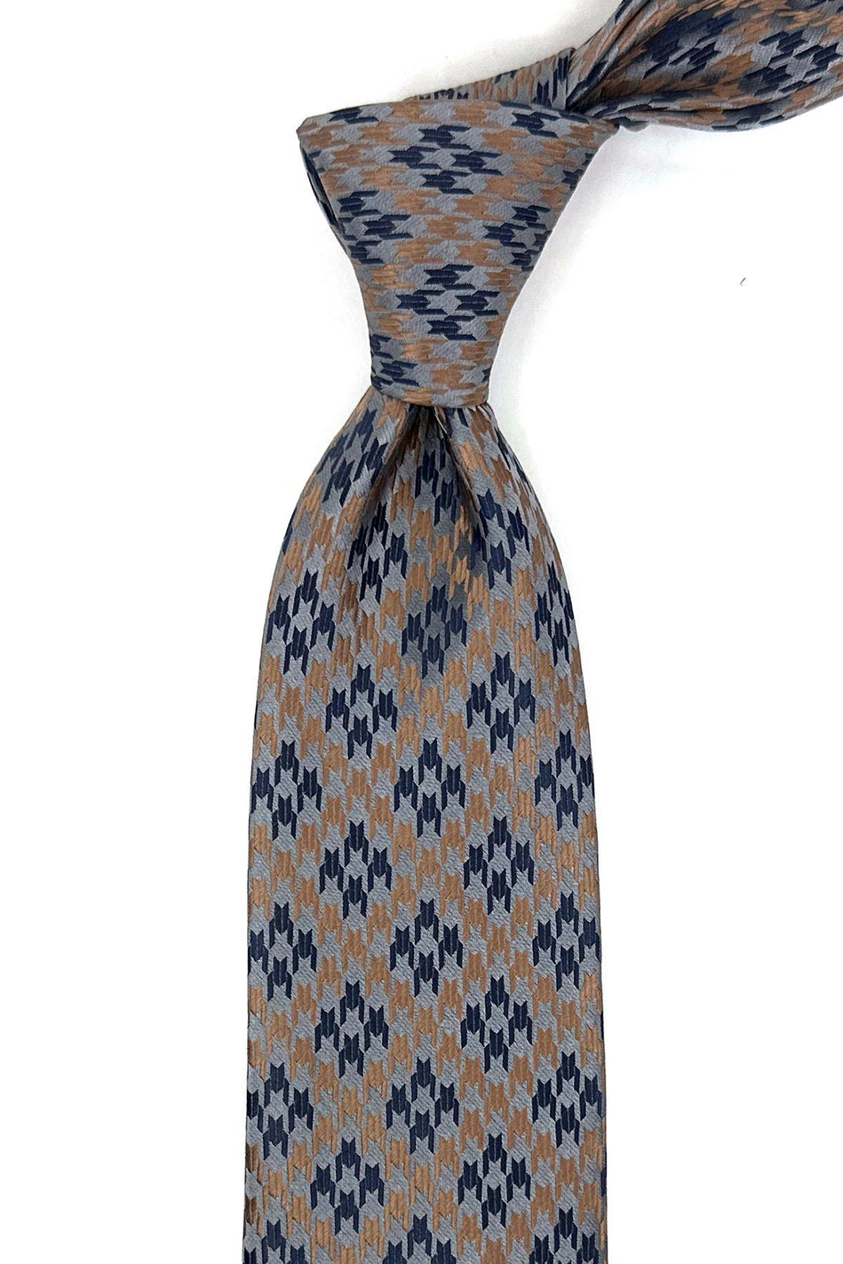 Gri Motif Desen Mendilli Klasik Kravat KK12027
