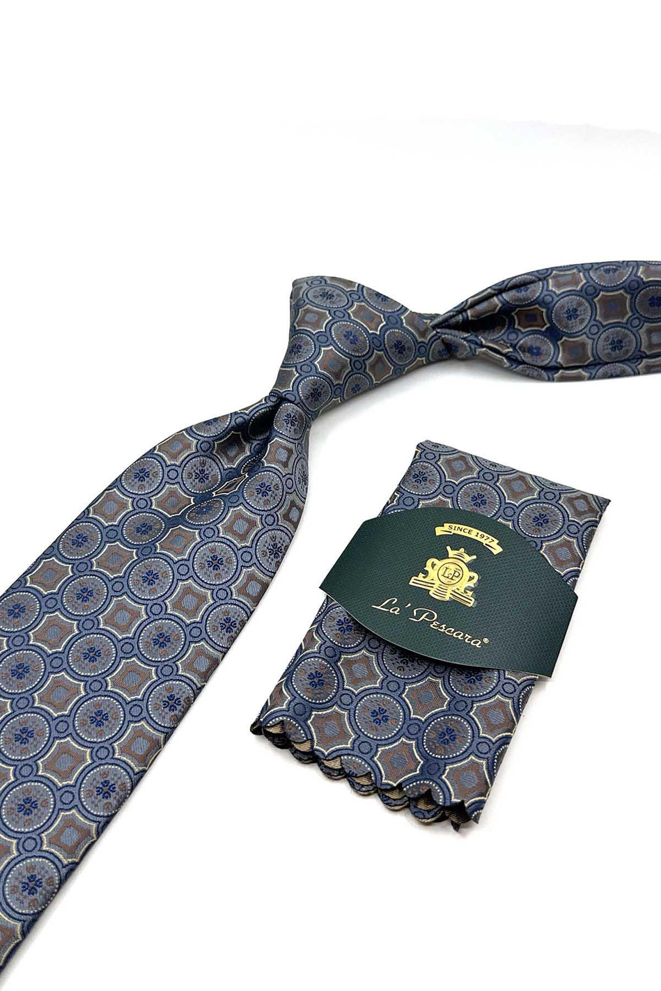 Gri Motif Desen Mendilli Klasik Kravat KK12957
