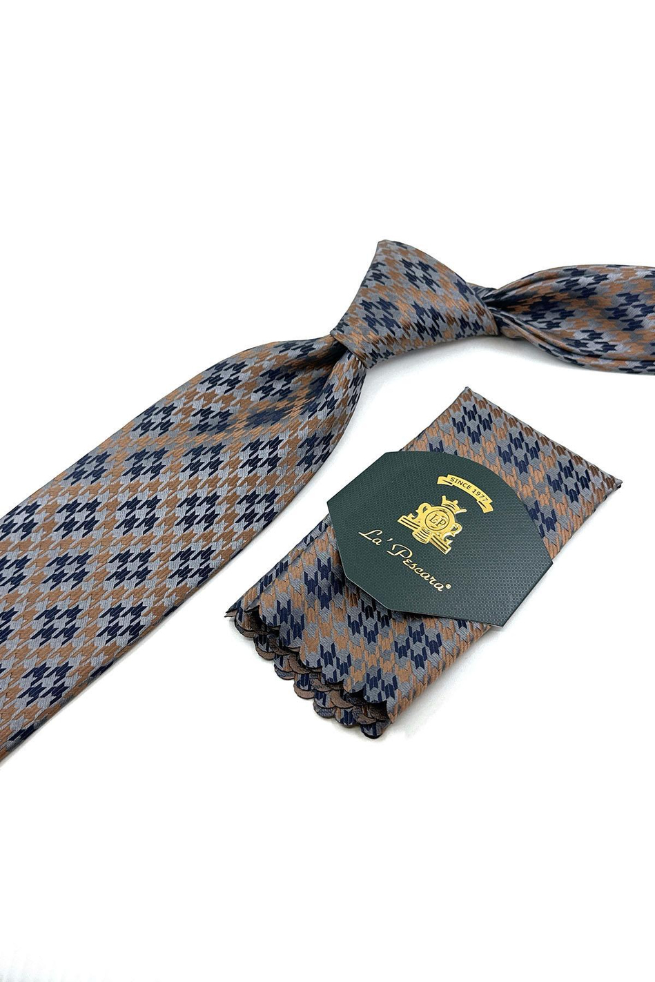 Gri Motif Desen Mendilli Klasik Kravat KK12027