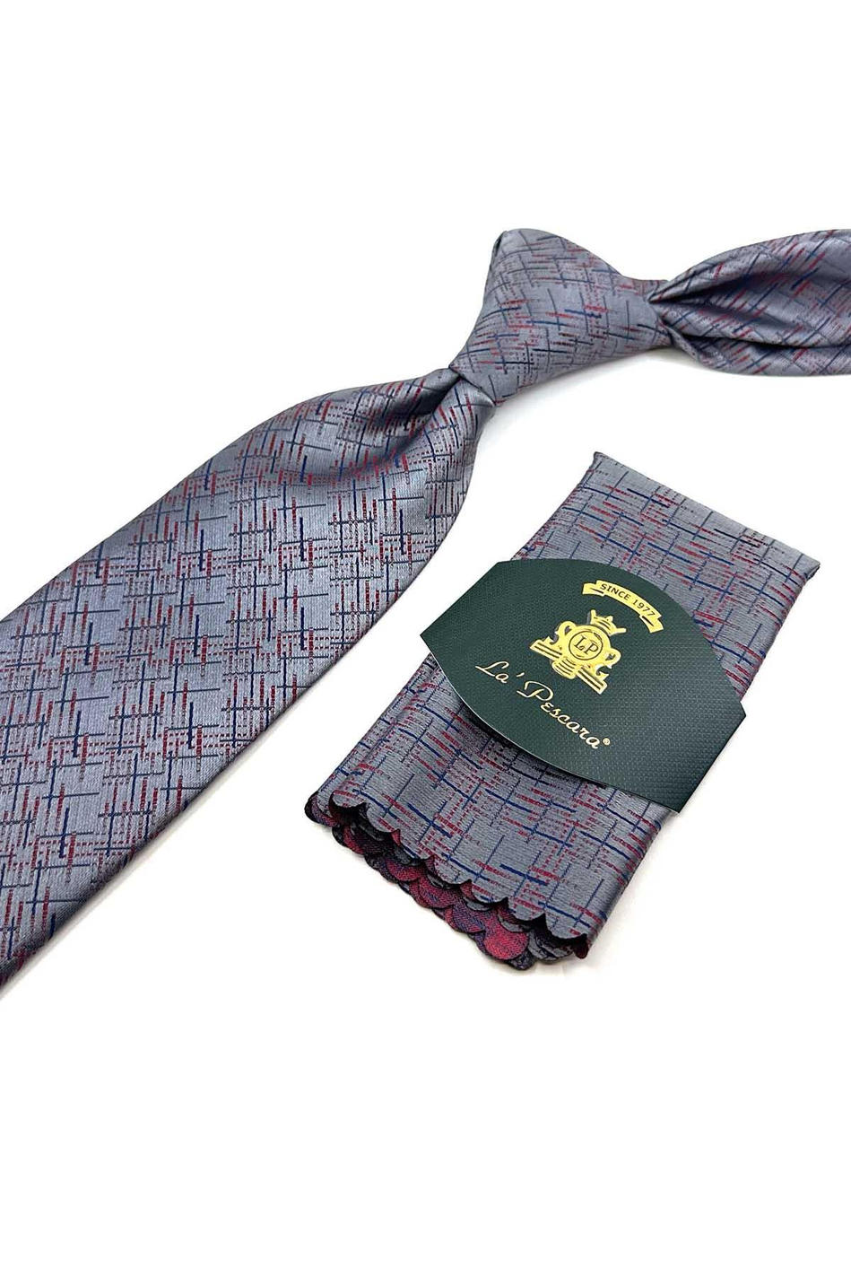 Gri Motif Desen Mendilli Klasik Kravat KK12438