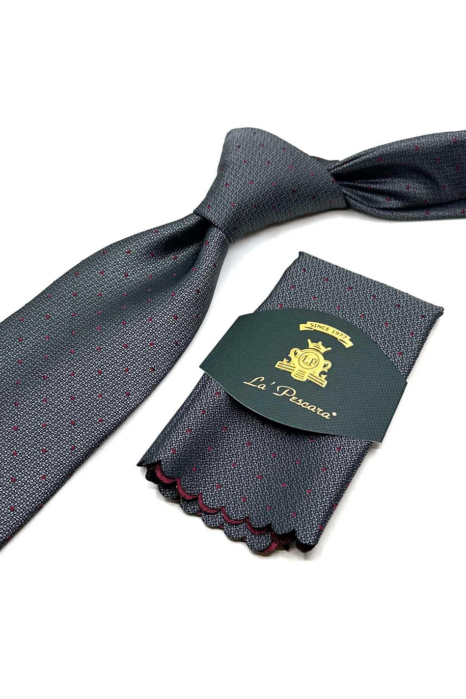 Gri Puantiye Desen Mendilli Klasik Kravat KK12892