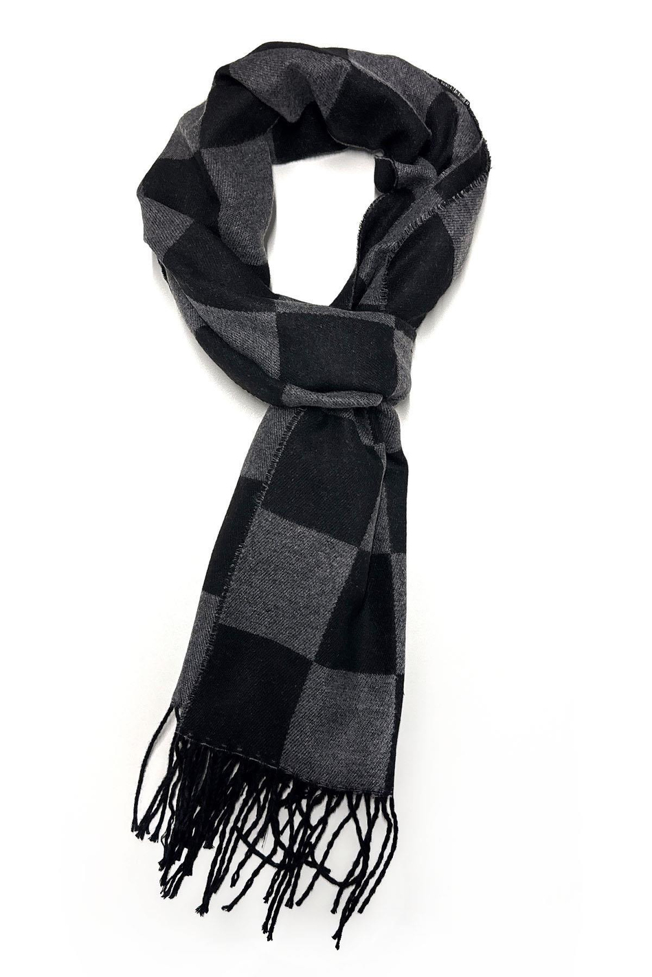 Gri - Siyah Kare Desen Erkek Kaşkol K410