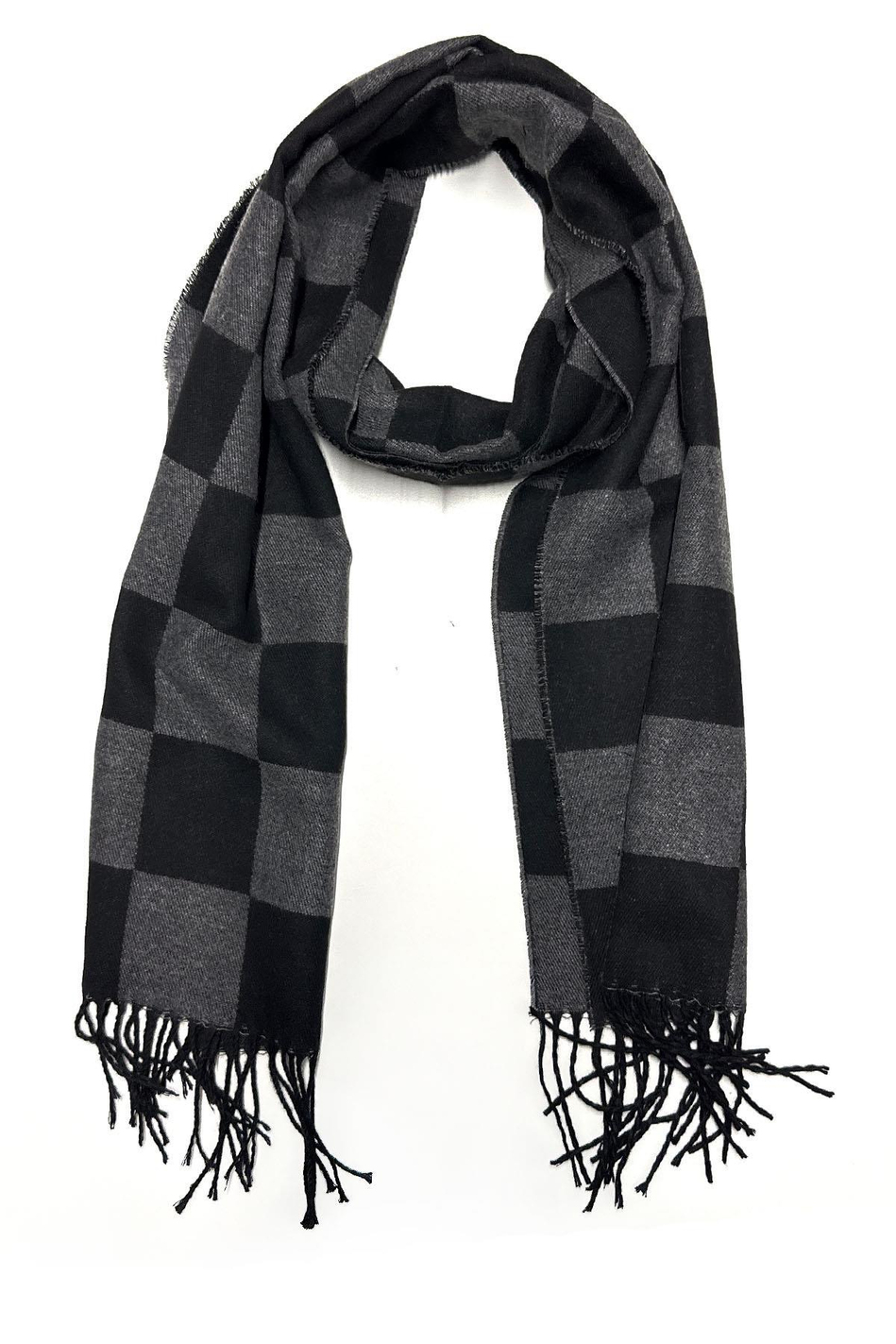 Gri - Siyah Kare Desen Erkek Kaşkol K410