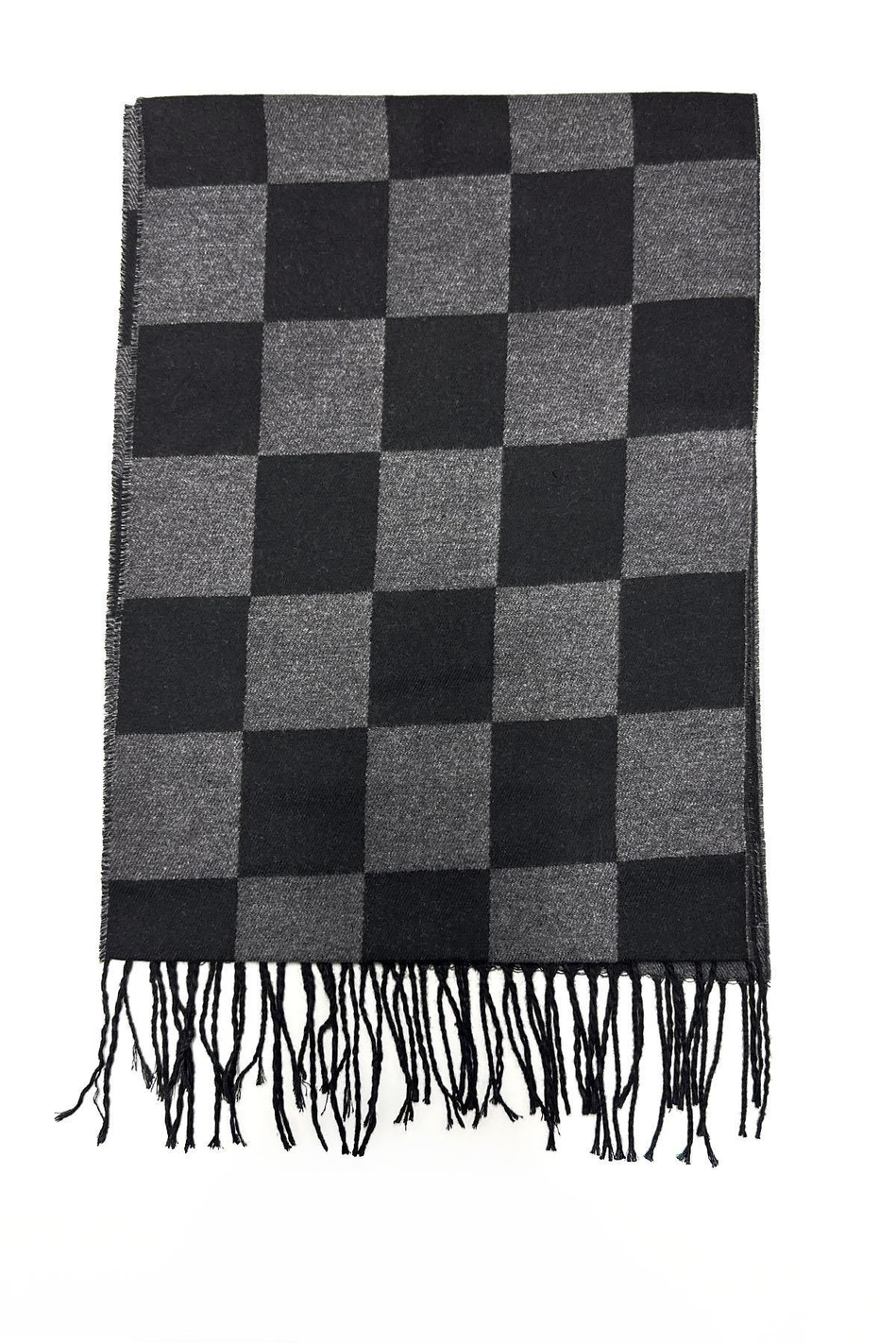 Gri - Siyah Kare Desen Erkek Kaşkol K410