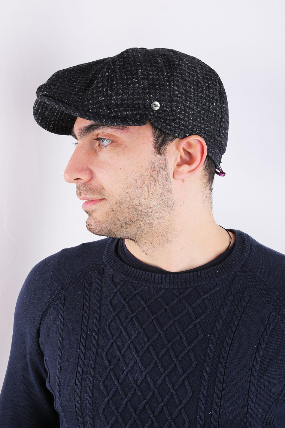 Gri - Siyah Yün Erkek Kasket Şapka KST58