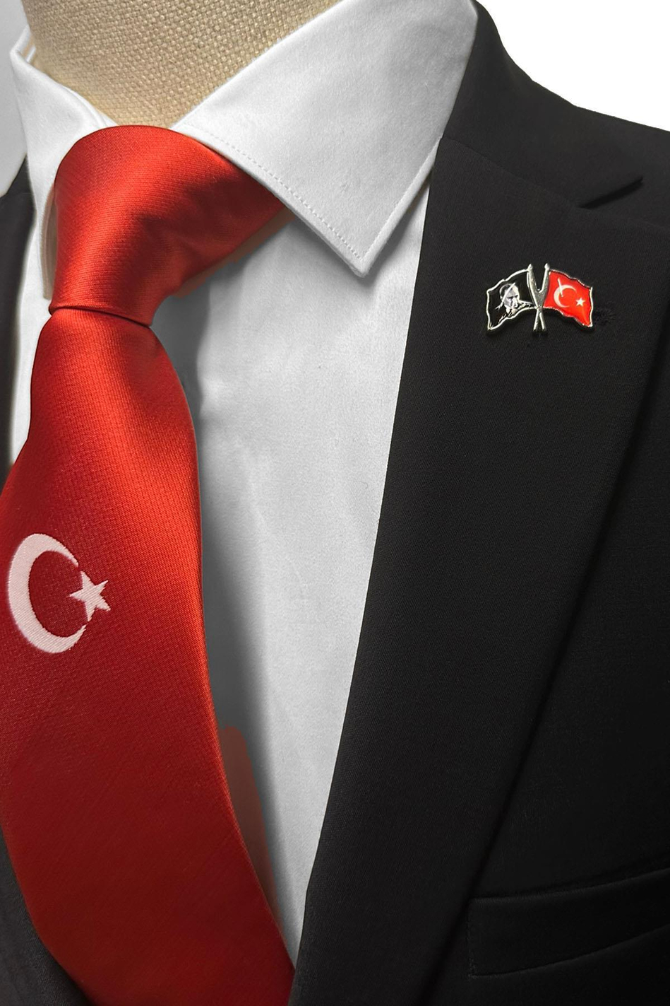 Gümüş Renk Atatürk ve Türk Bayrağı Yaka İğnesi YI412