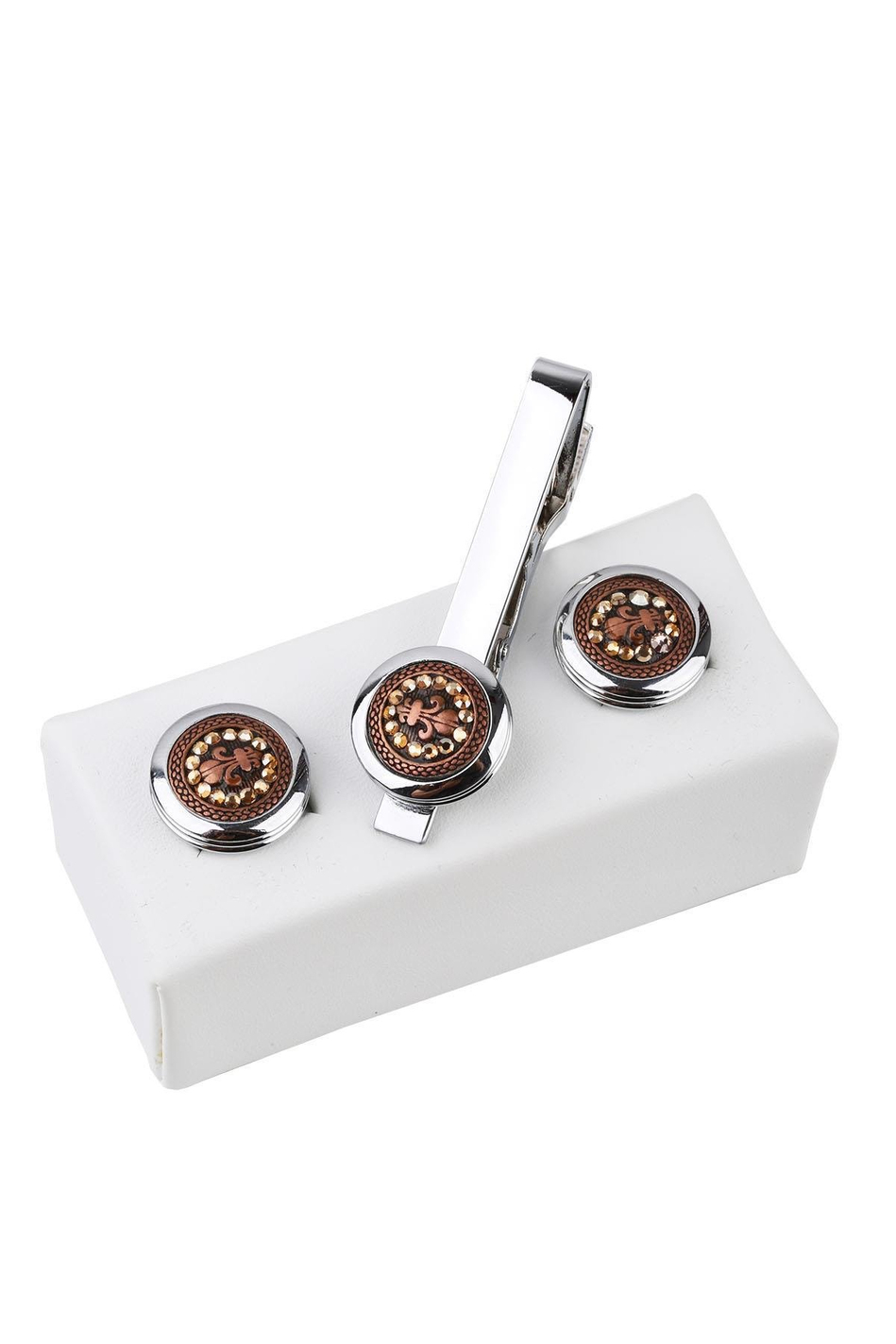 Gümüş Renk Kol Düğmesi ve Kravat İğnesi Set KD973