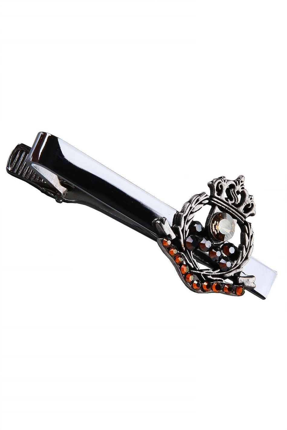 Gümüş Renk Konyak-Bal Rengi Taşlı Kral Tacı Motif Kravat İğnesi KIY596