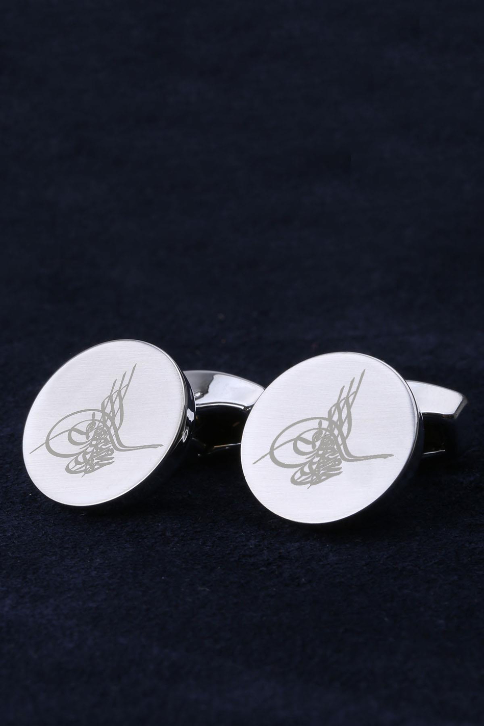 Gümüş Renk Osmanlı Tuğrası Kol Düğmesi