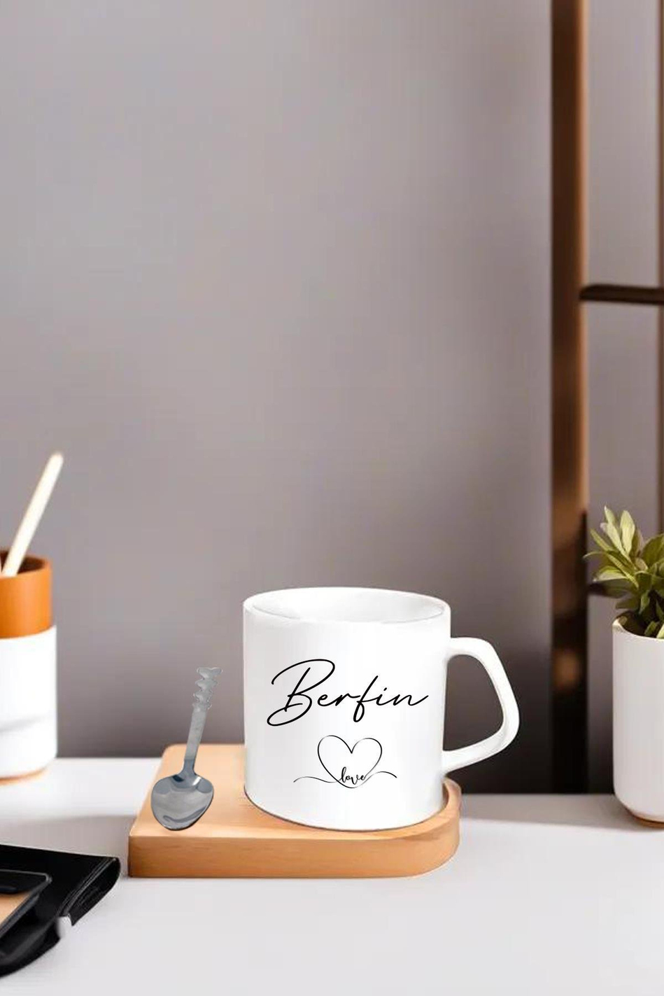 İsme Özel Ahşap Altlıklı Kahve Fincanı KSL01 