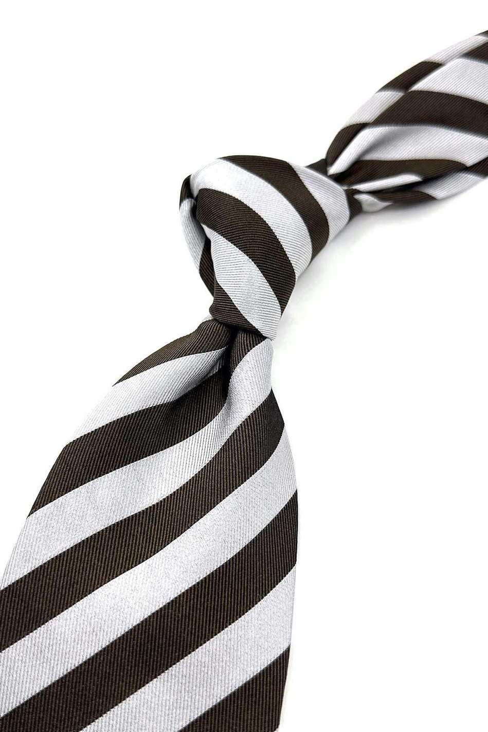 Kahve - Beyaz Çizgi Desen İtalyan İpek Kravat İK1677