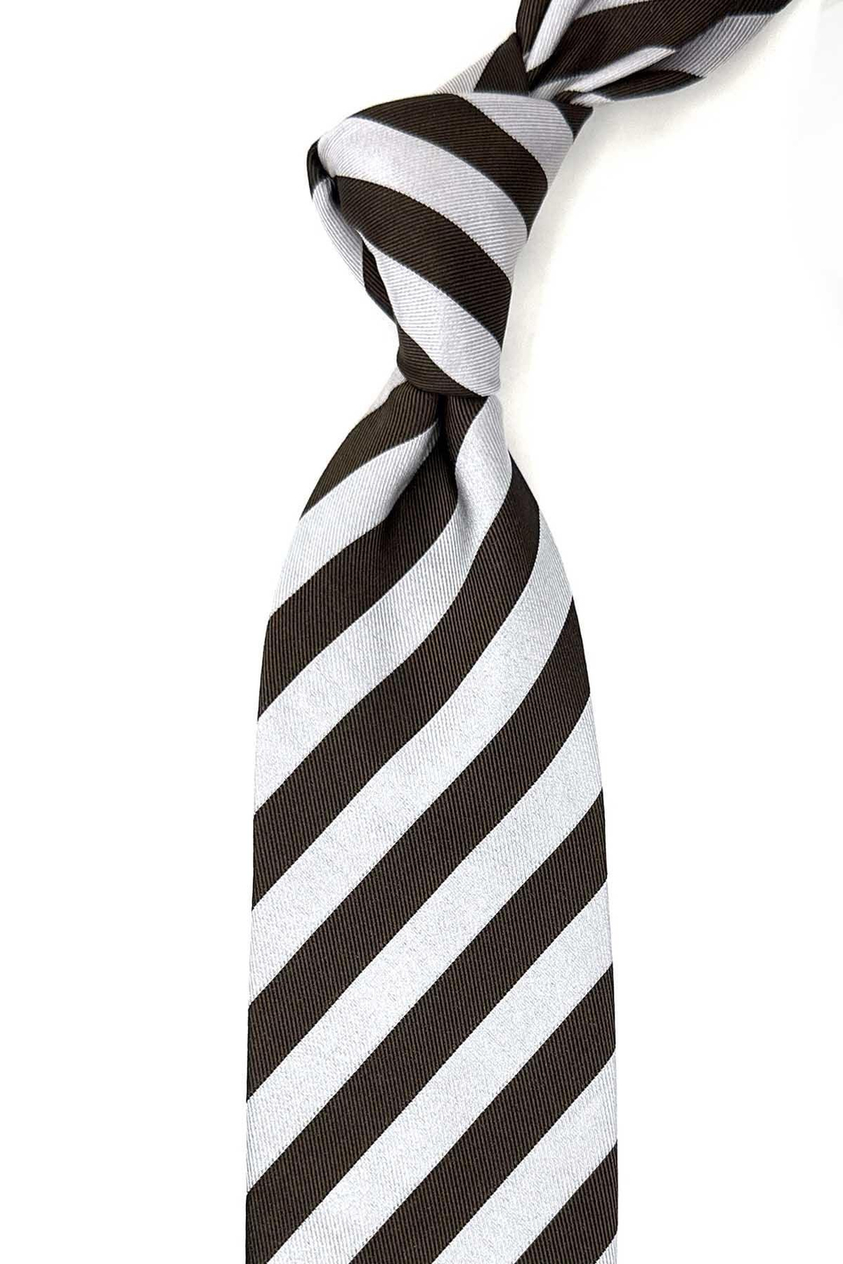 Kahve - Beyaz Çizgi Desen İtalyan İpek Kravat İK1677