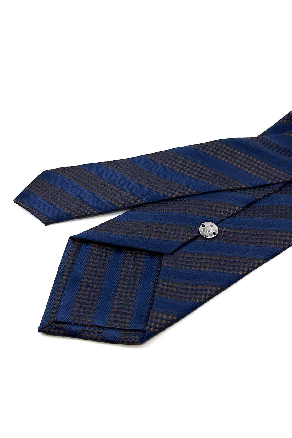 Kahve - Lacivert Çizgi Desen Mendilli Klasik Kravat KK12316