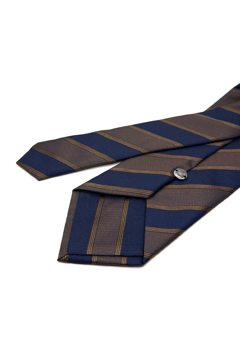 Kahve - Lacivert Çizgi Desen Mendilli Klasik Kravat KK12879