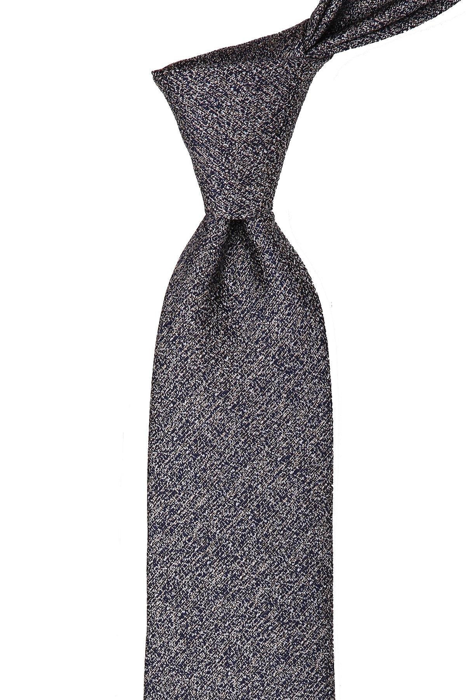 Kahve - Lacivert Kum Desen Mendilli Klasik Kravat KK10153