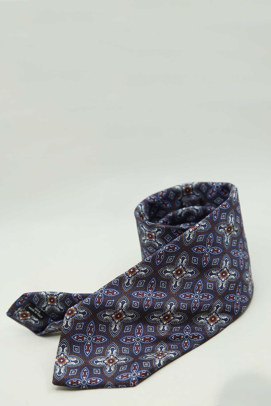Kahve - Lacivert Motif Desen İtalyan İpek Kravat İK2477