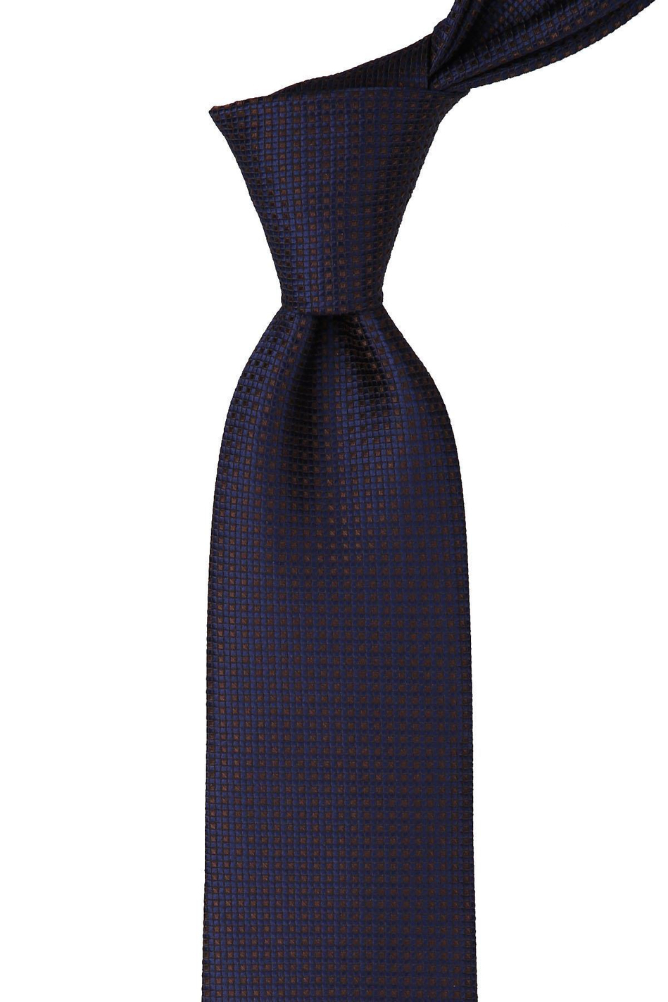 Kahve - Lacivert Nokta Desen Mendilli Klasik Kravat KK10058