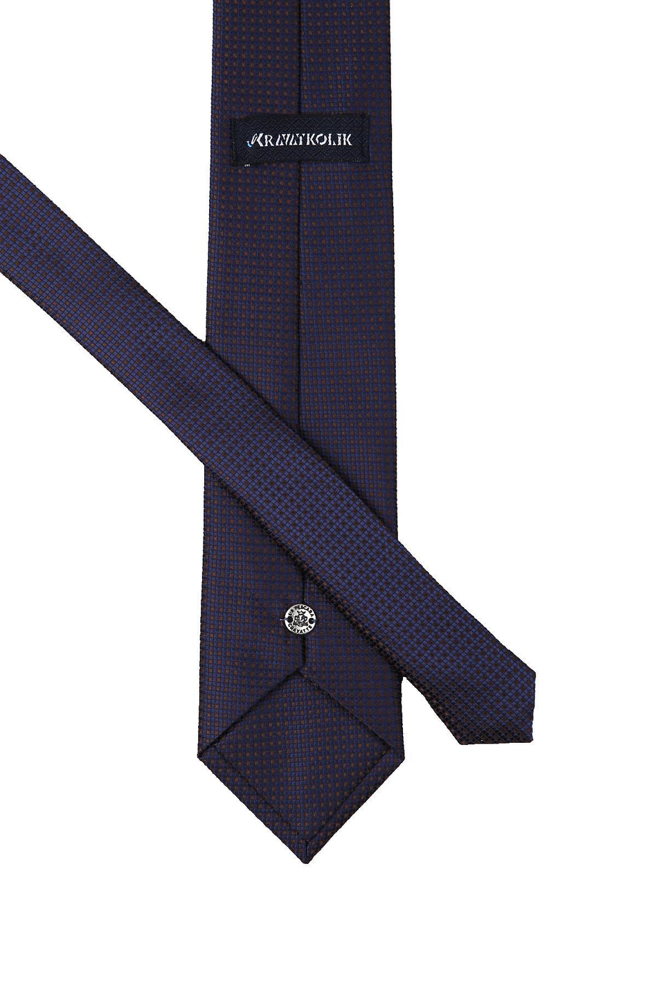 Kahve - Lacivert Nokta Desen Mendilli Klasik Kravat KK10058