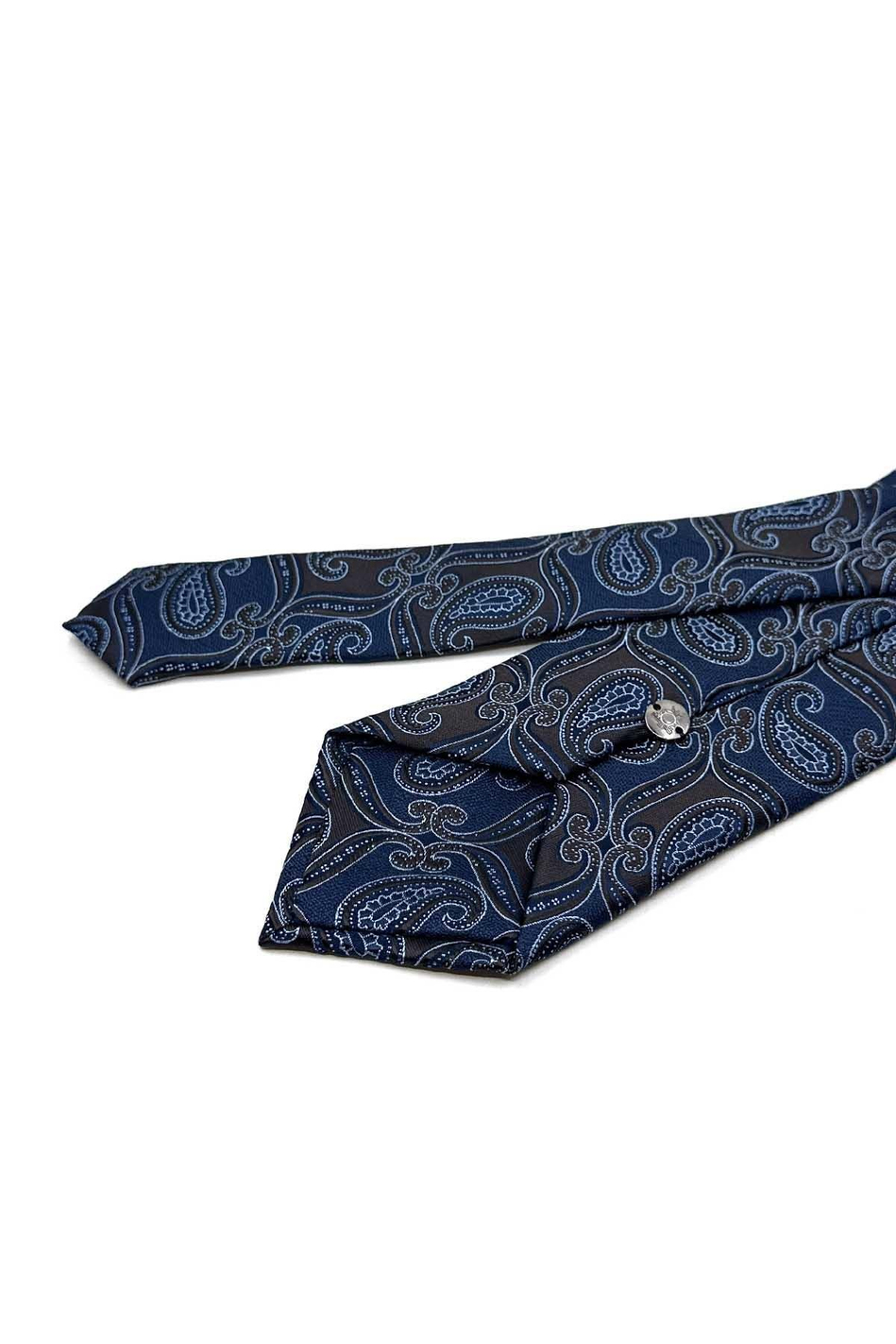 Kahve - Lacivert Şal Desen Mendilli Klasik Kravat KK12887