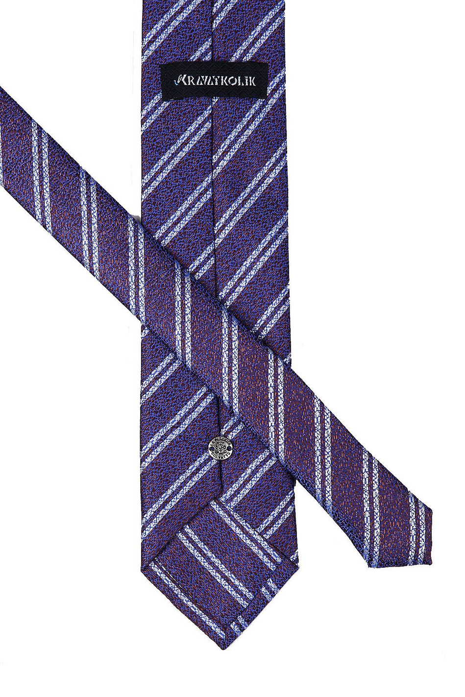 Kahve - Mavi Çizgi Desen Mendilli Klasik Kravat KK9463