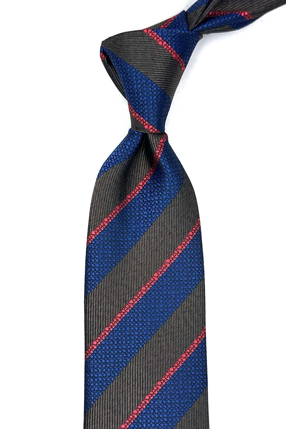 Kahve - Mavi Çizgi Desen Mendilli Klasik Kravat KK13107