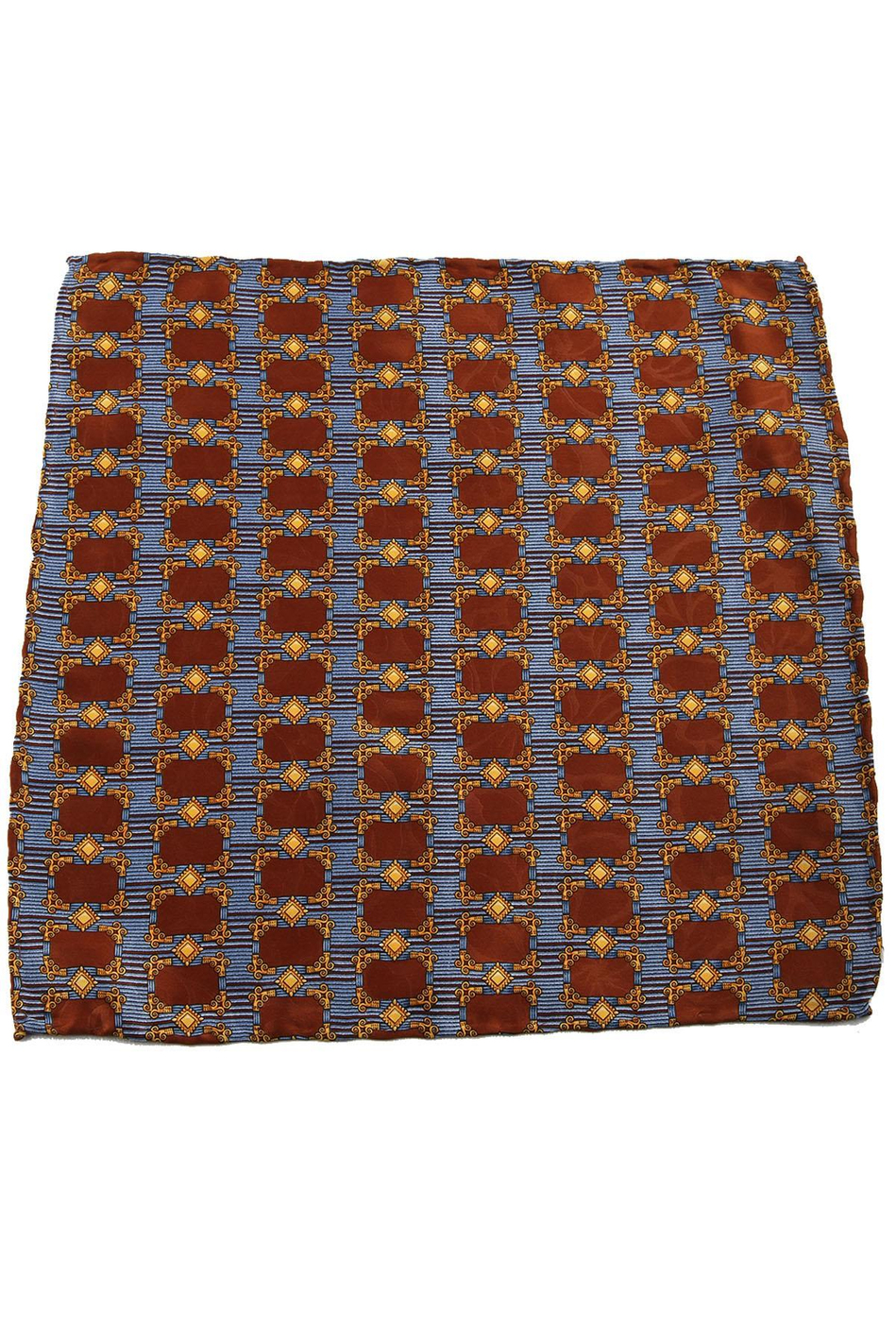 Kahve - Mavi Motif Baskılı İpek Mendil SPS185