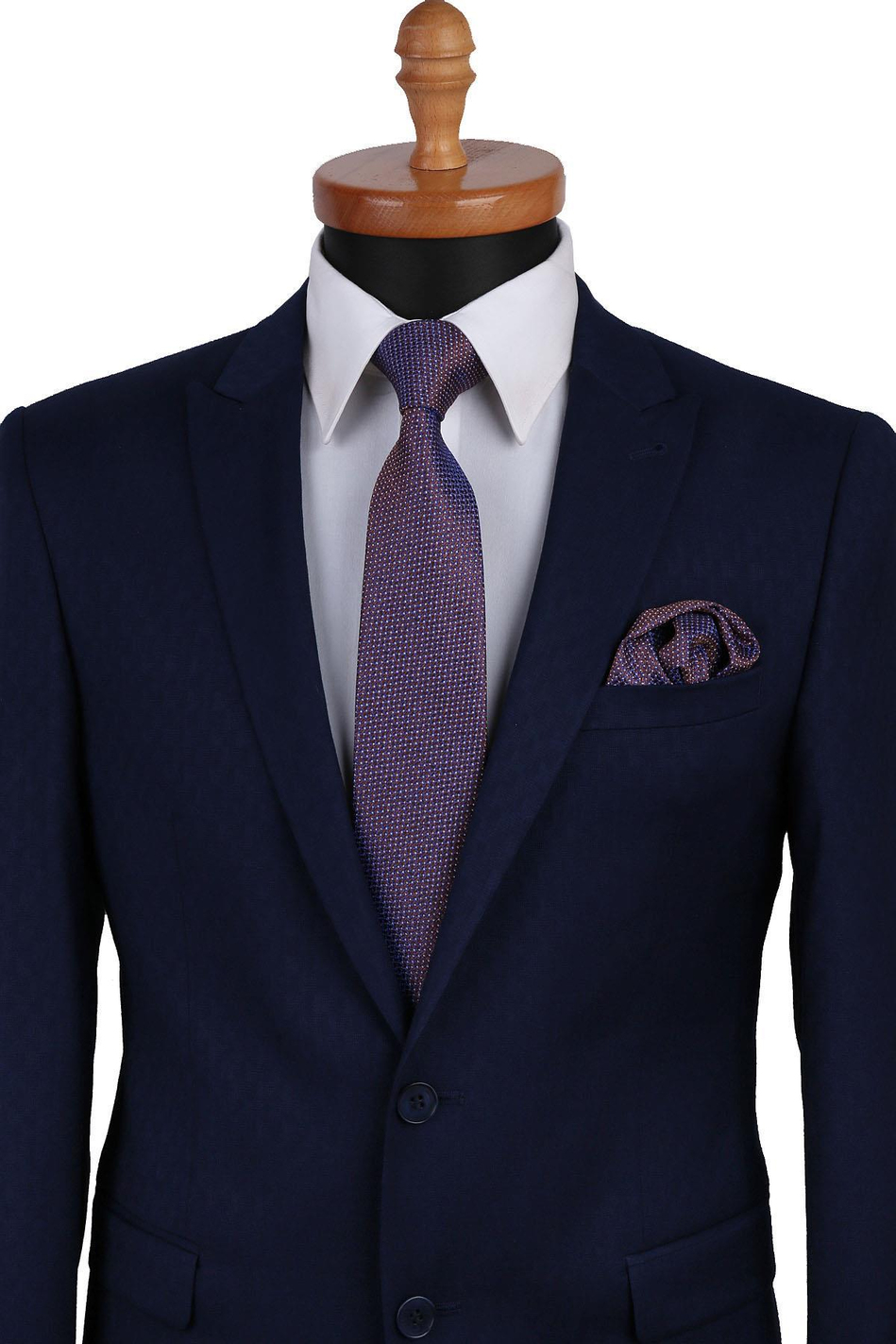 Kahve - Mavi Nokta Desen Mendilli Klasik Kravat KK9665