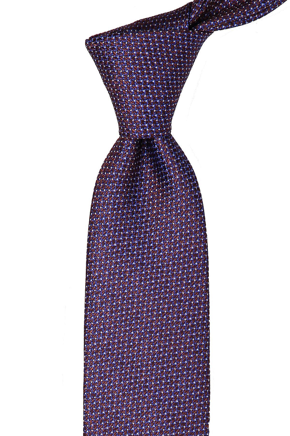 Kahve - Mavi Nokta Desen Mendilli Klasik Kravat KK9665