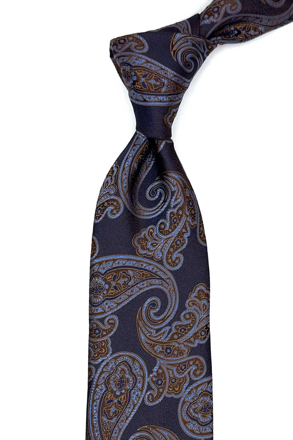 Kahve - Mavi Şal Desen Mendilli Klasik Kravat KK13052