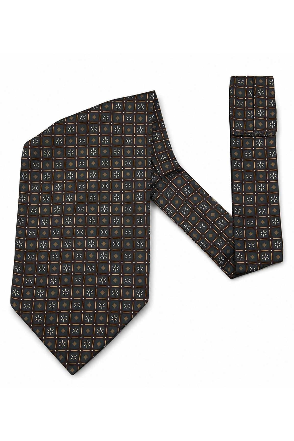Kahve Petrol Küçük Desen Ascot Kravat K679