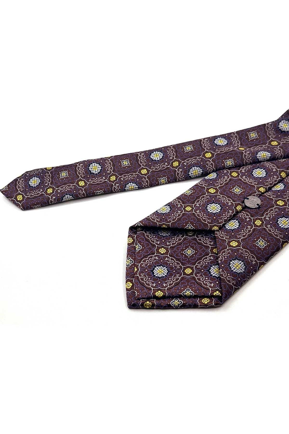 Kahve Sarı Motif Desen Mendilli Klasik Kravat KK13758