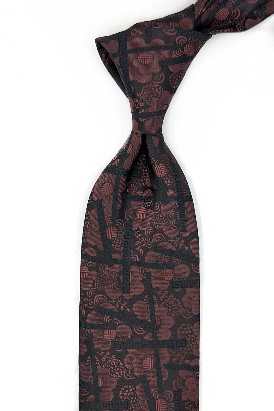 Kahve - Siyah Motif Desen Mendilli Klasik Kravat KK13309