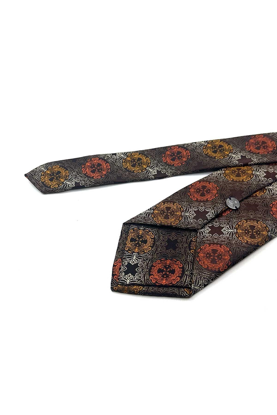 Kahve Turuncu Motif Desen Mendilli Klasik Kravat KK13724