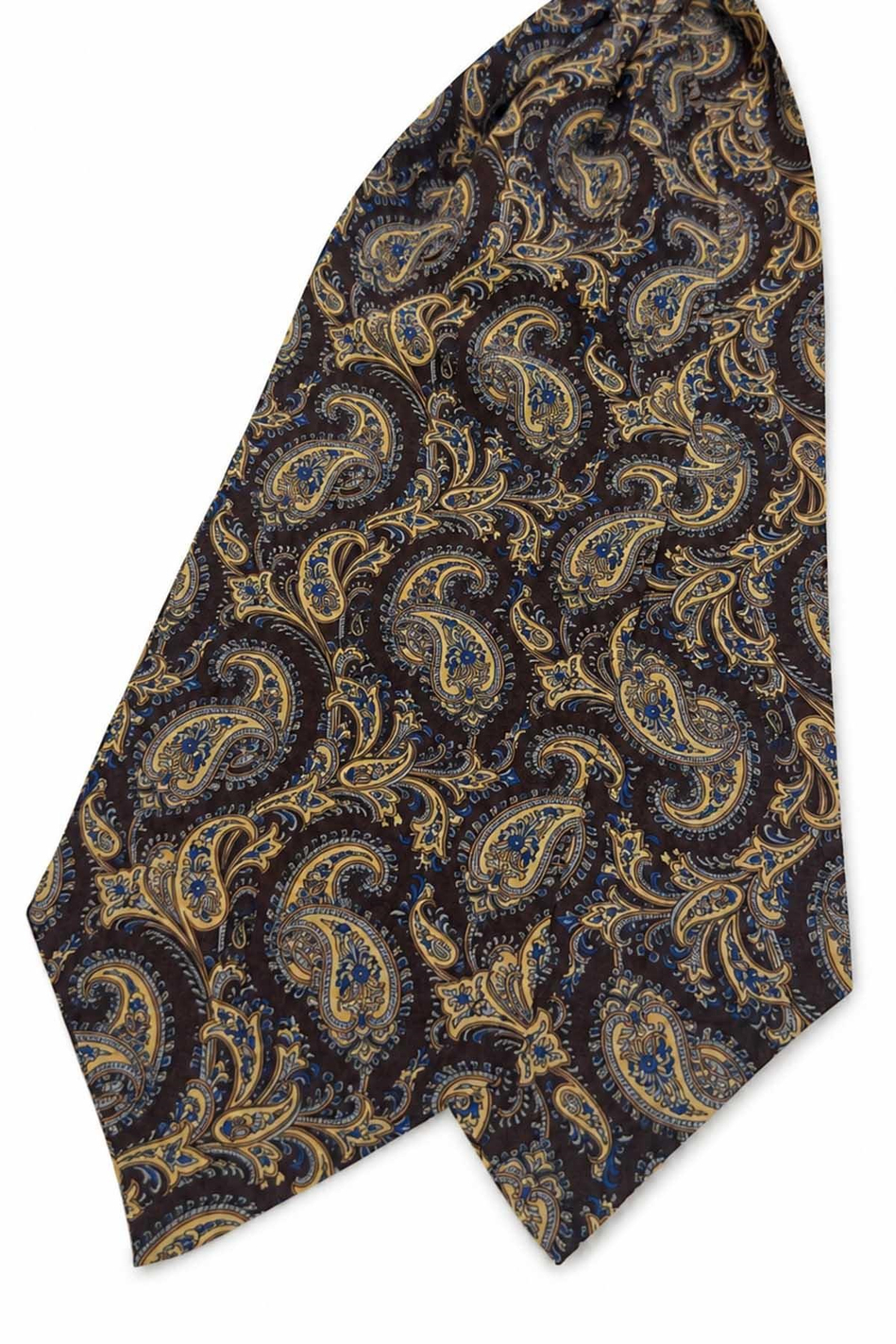 Kahverengi Bej Şal Desen İtalyan İpek Ascot Kravat SAC110