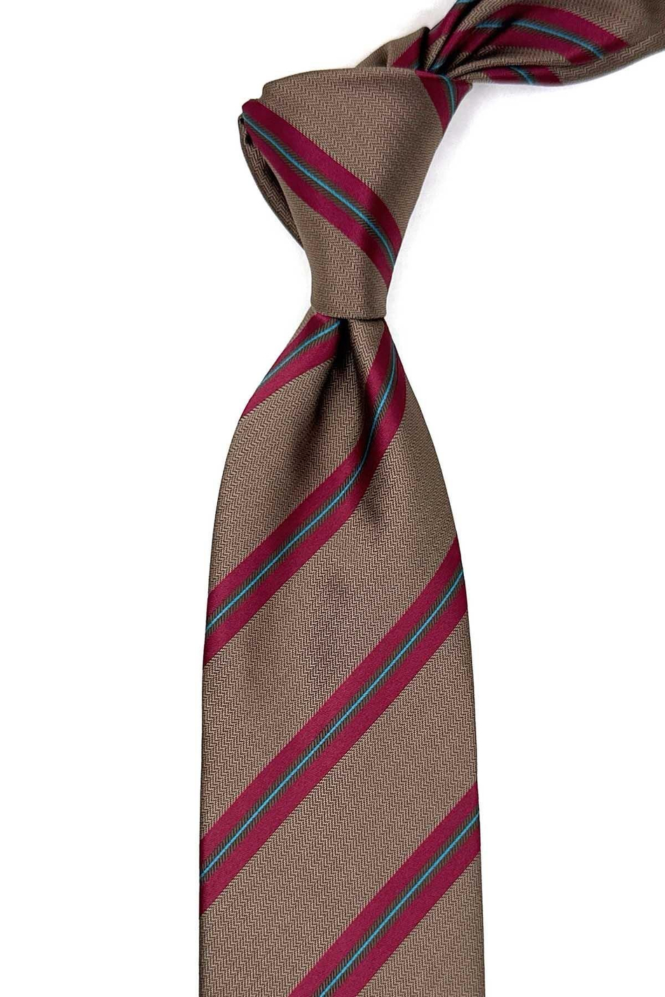 Kahverengi Çizgi Desen Mendilli Klasik Kravat KK12821