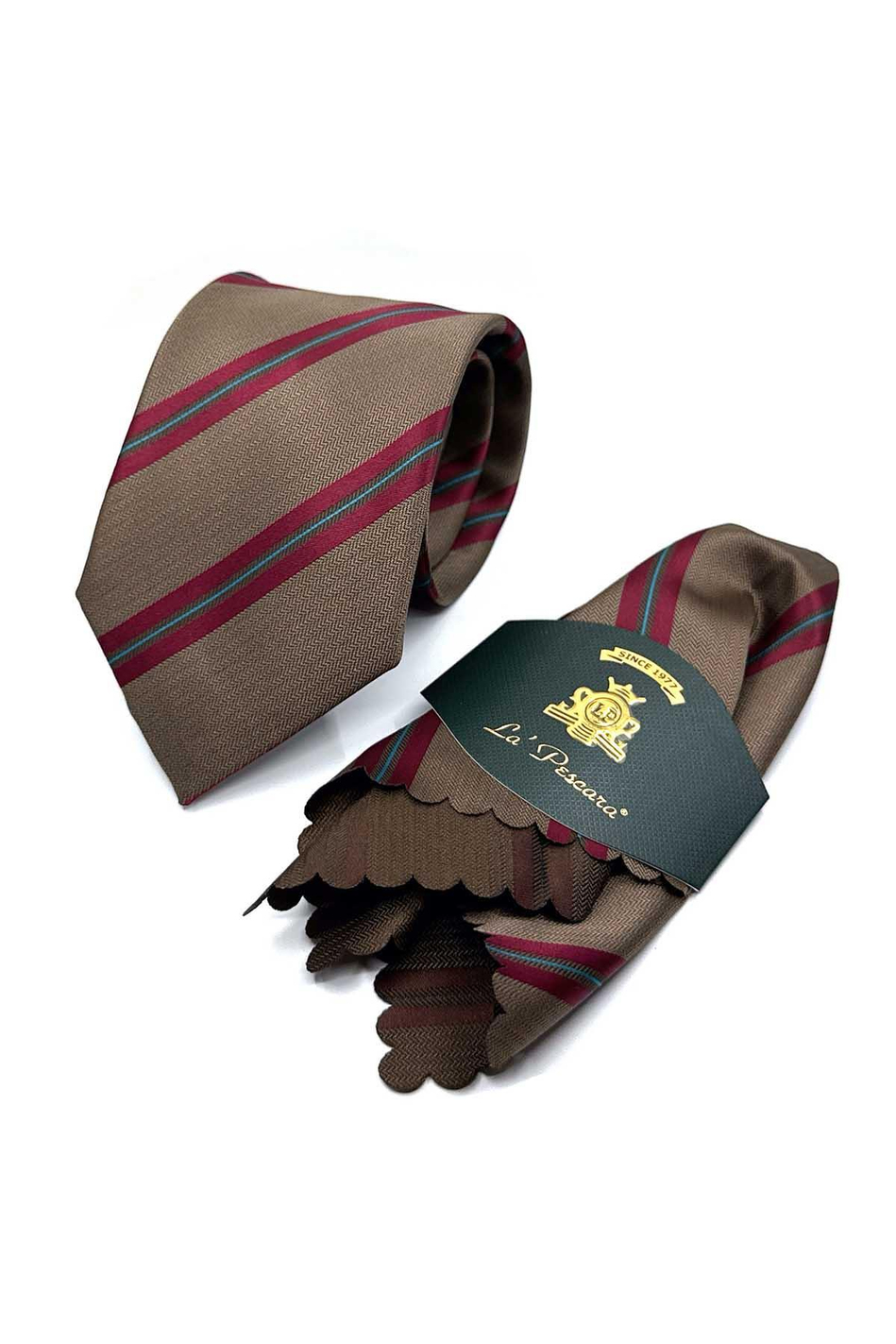 Kahverengi Çizgi Desen Mendilli Klasik Kravat KK12821